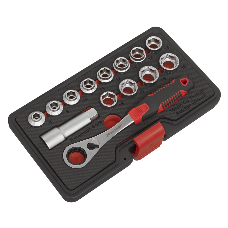 Sealey Premier Socket Set 14 Piece Low Profile Go-Through 1.08kg
