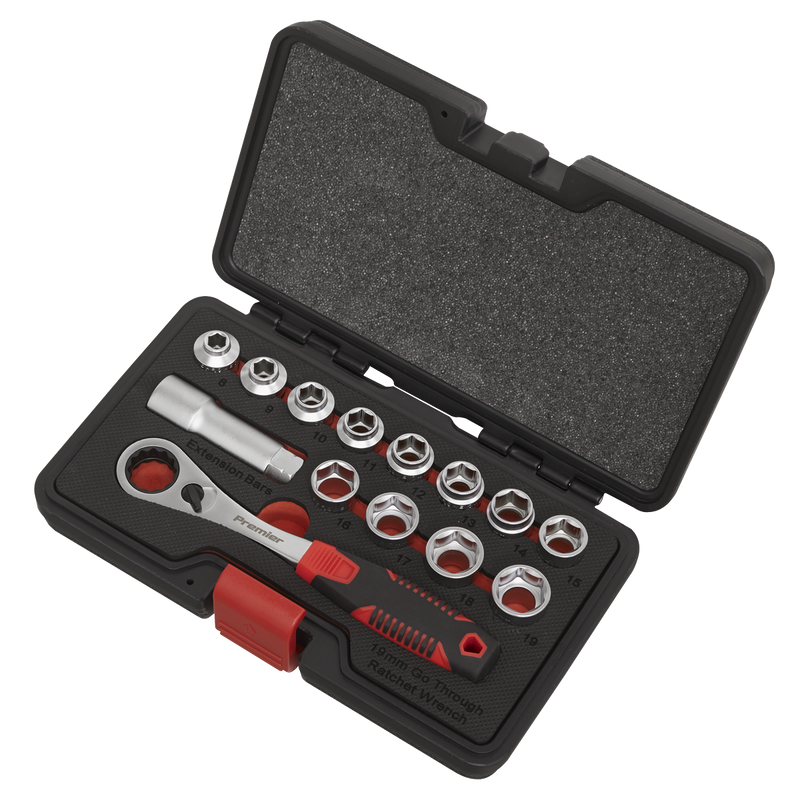 Sealey Premier Socket Set 14 Piece Low Profile Go-Through 1.08kg