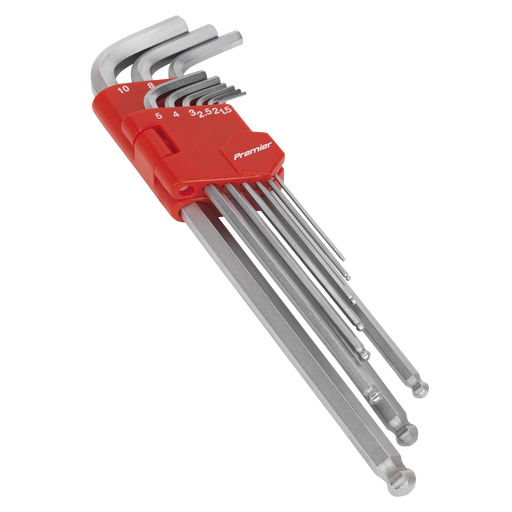 Sealey Premier Extra-Long Hex Key Set 9 Piece 1.5-10mm