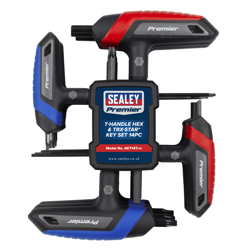 Sealey Premier T-Handle Hex & TRX-Star Key Set 14 Piece, 100mm Length
