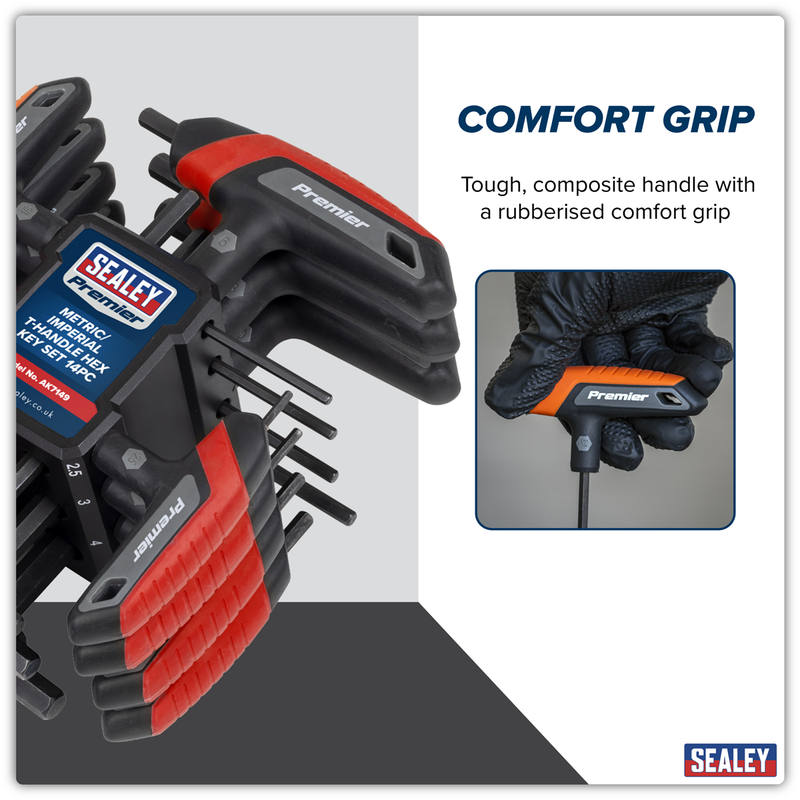 Sealey Premier T-Handle Hex Key Set 14 Piece Metric/Imperial AK7149