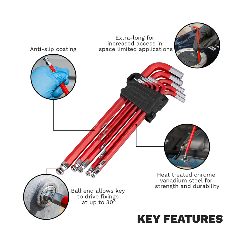 Sealey Premier Extra-Long Hex Key Set 11 Piece 1.5-10mm