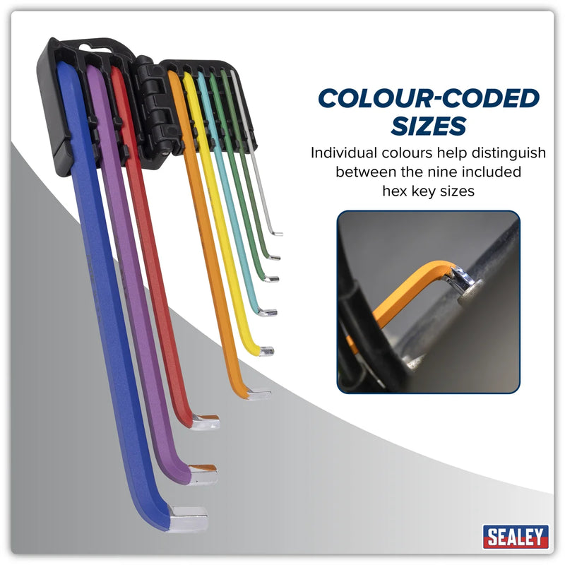 Sealey Hex Key Set 9 Piece Extra-Long Stubby 1.5mm to 10mm