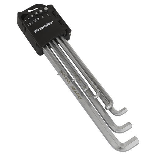 Sealey Premier Hex Key Set 9 Piece 1.5-10mm Extra-Long Stubby