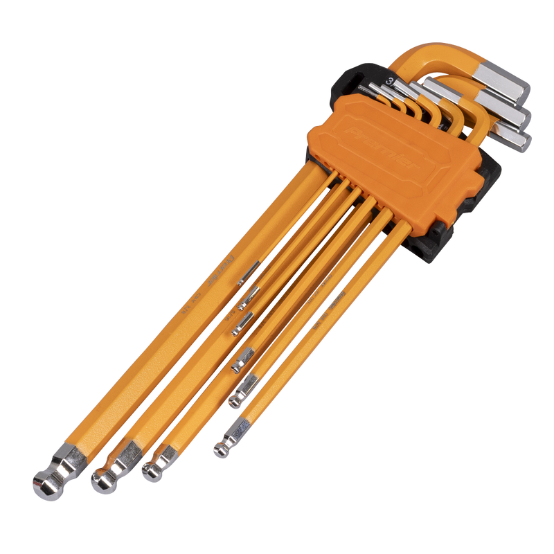 Sealey Premier Hex Key Set 9 Piece Ball-End Extra-Long 1/16" to 3/8"