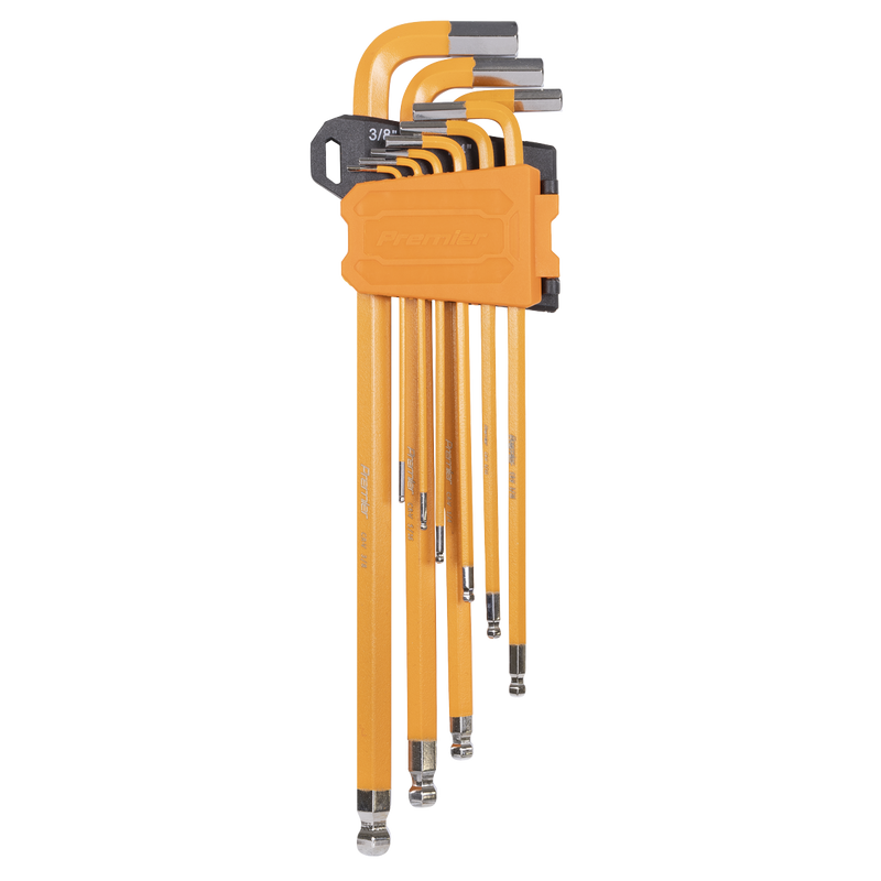 Sealey Premier Hex Key Set 9 Piece Ball-End Extra-Long 1/16" to 3/8"