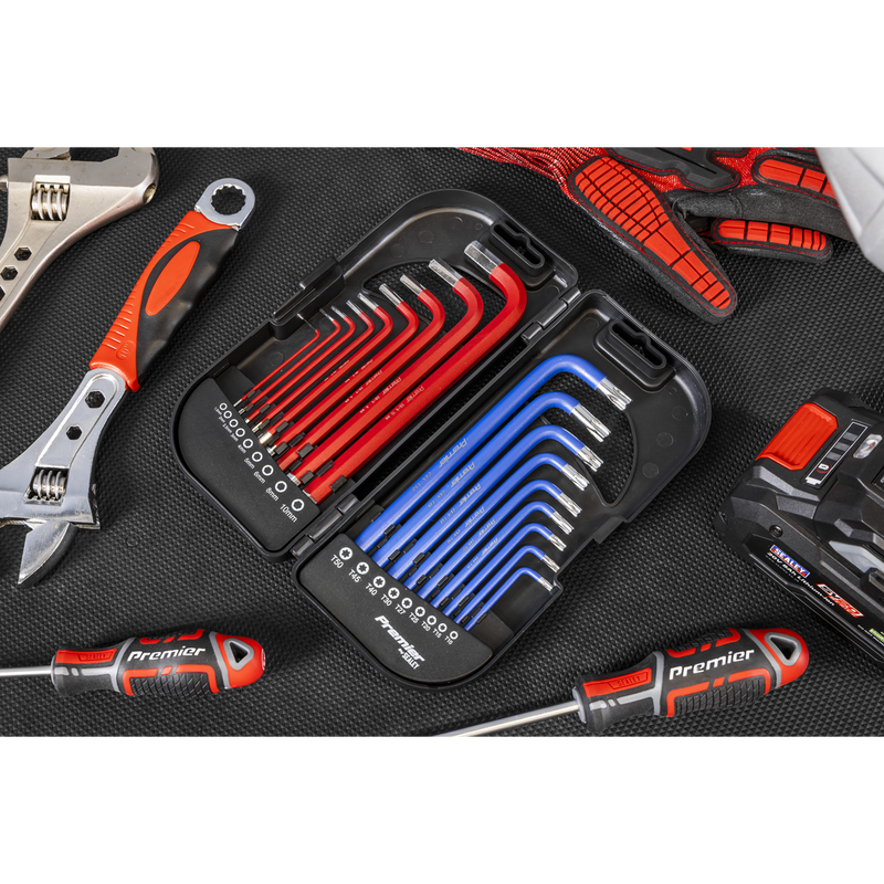 Sealey Premier Long Anti-Slip Hex Key Set 18 Piece AK7176