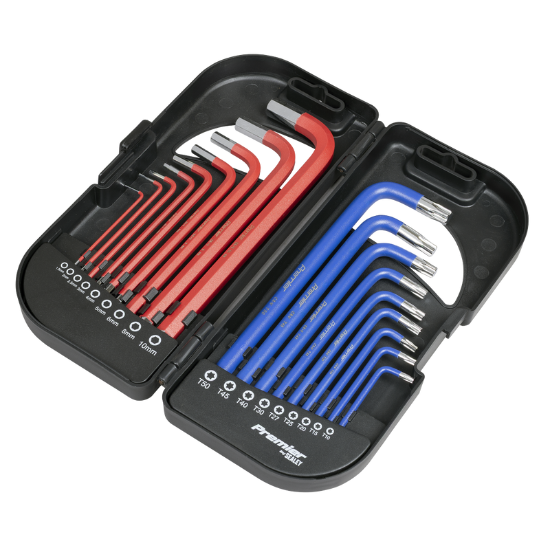 Sealey Premier Long Anti-Slip Hex Key Set 18 Piece AK7176