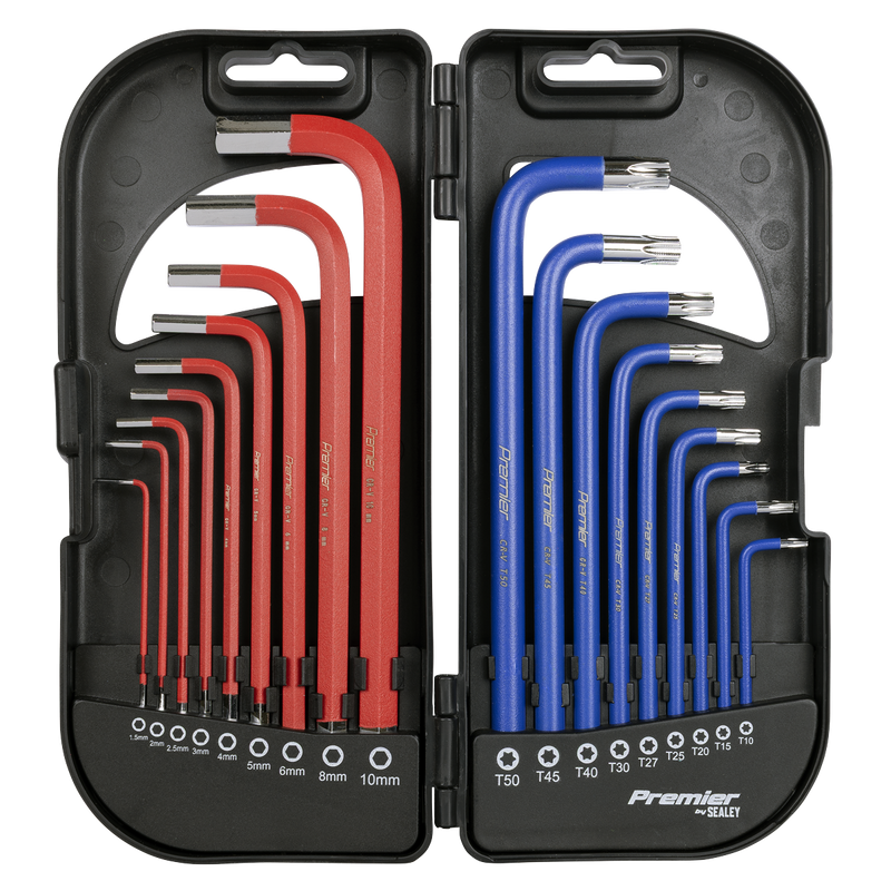 Sealey Premier Long Anti-Slip Hex Key Set 18 Piece AK7176