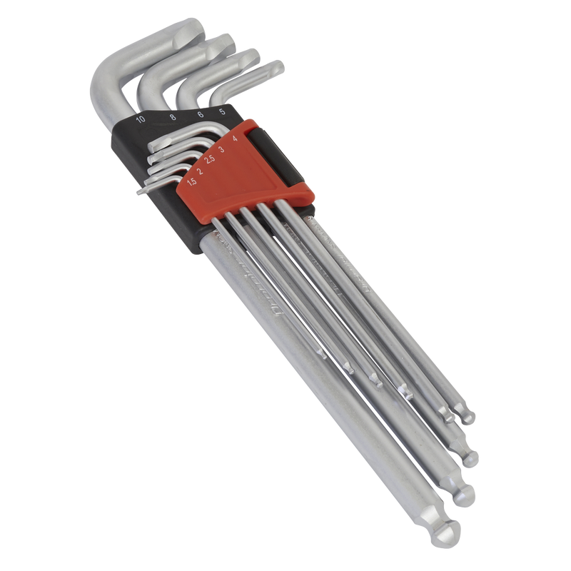 Sealey Premier Lock-On™ Extra-Long Hex Key Set 9 Piece 1.5-10mm