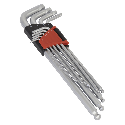 Sealey Premier Lock-On™ Extra-Long Hex Key Set 9 Piece 1.5-10mm