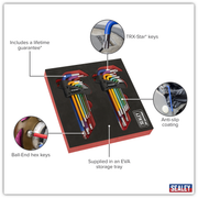 Sealey Premier Hex Key Set 18 Piece Ball-End & TRX-Star AK7199