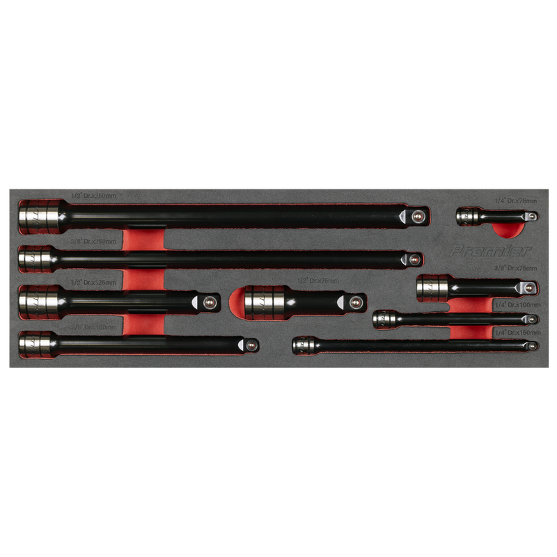 Sealey Premier Black Extension Bar Set 1/4", 3/8", 1/2"Sq Drive 9 Piece