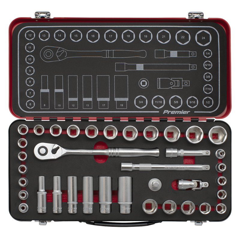 Sealey Premier Platinum Socket Set 37 Piece 3/8"Sq Drive Metric/Imperial
