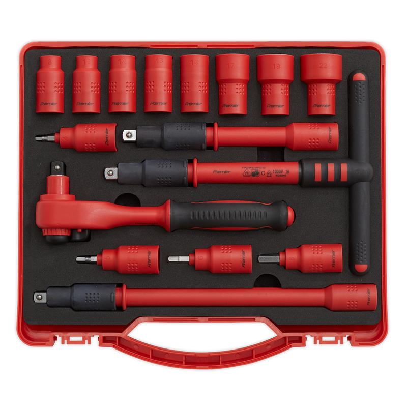 Sealey Premier Insulated Socket Set 3/8"Sq Drive 16 Piece - VDE Approved