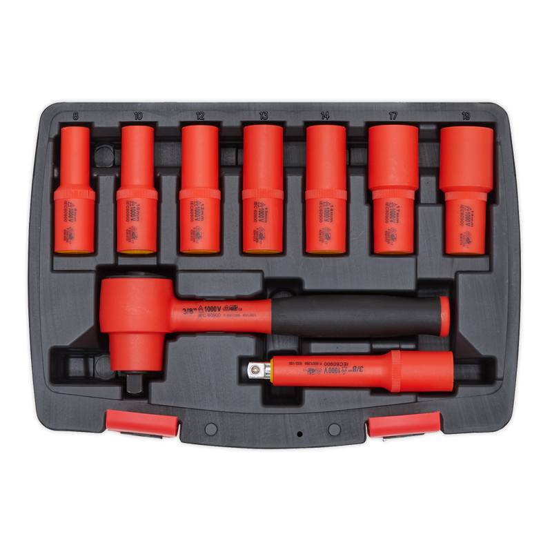 Sealey Premier Insulated Socket Set 3/8"Sq Drive 9 Piece - VDE Approved