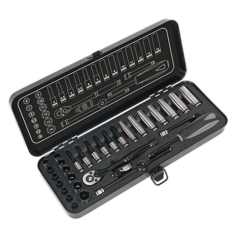 Sealey Premier Black Socket Set 1/4" Drive 32 Piece with Ratchet