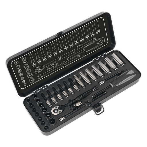 Sealey Premier Black Socket Set 1/4" Drive 32 Piece with Ratchet