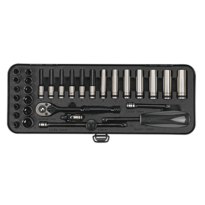 Sealey Premier Black Socket Set 1/4" Drive 32 Piece with Ratchet