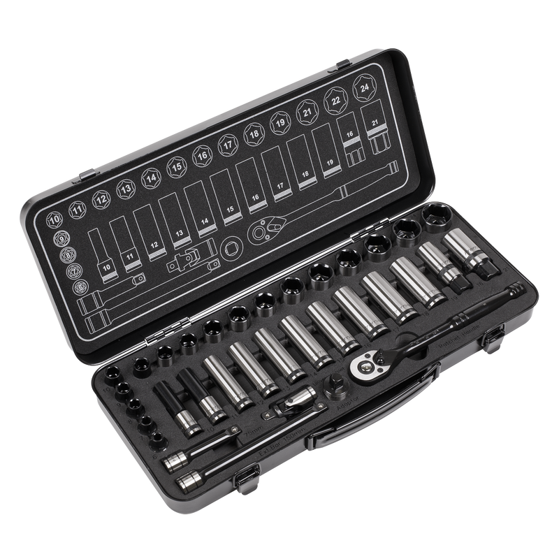 Sealey Premier Black Socket Set 3/8"Sq Drive 34 Piece