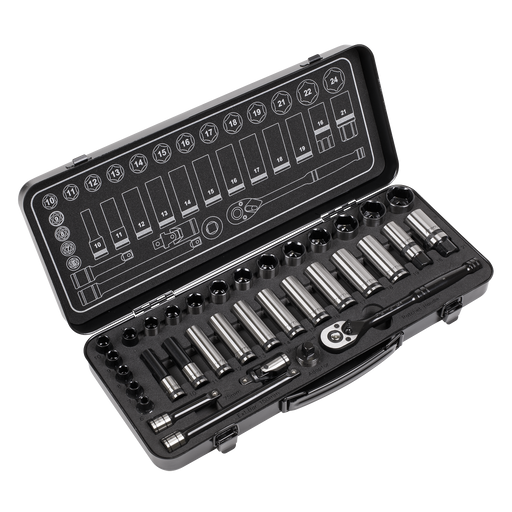 Sealey Premier Black Socket Set 3/8"Sq Drive 34 Piece