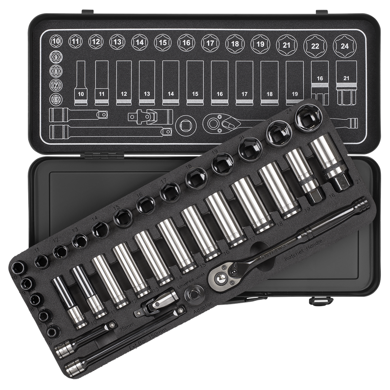 Sealey Premier Black Socket Set 3/8"Sq Drive 34 Piece