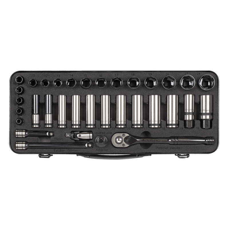 Sealey Premier Black Socket Set 3/8"Sq Drive 34 Piece