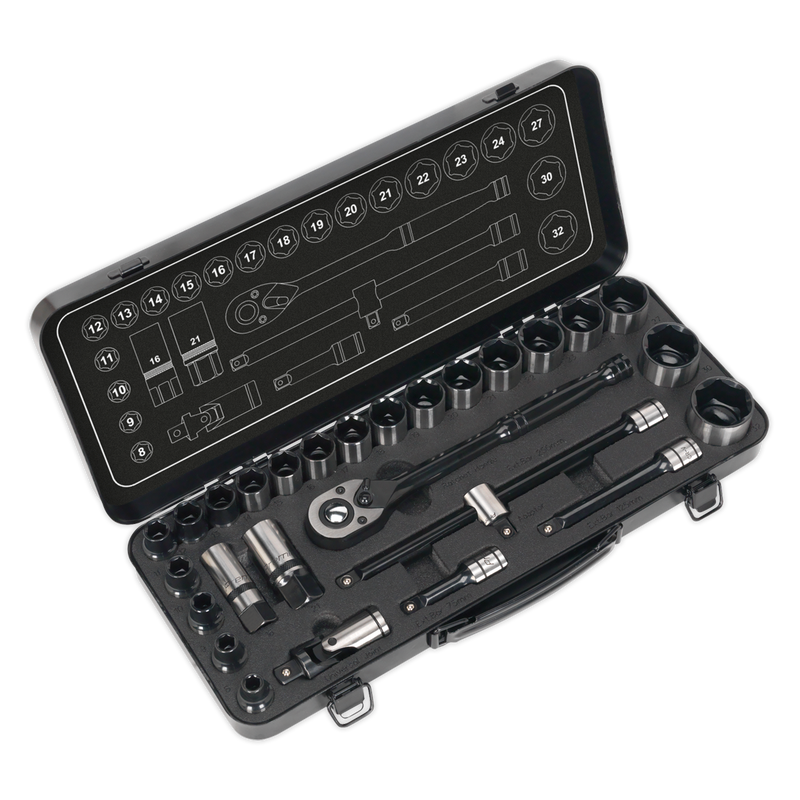 Sealey Premier Black Socket Set 1/2" Drive 28 Piece