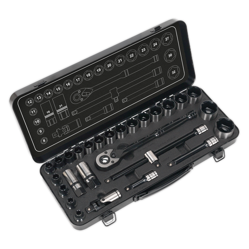 Sealey Premier Black Socket Set 1/2" Drive 28 Piece
