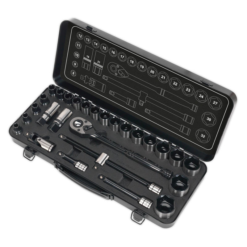 Sealey Premier Black Socket Set 1/2" Drive 28 Piece