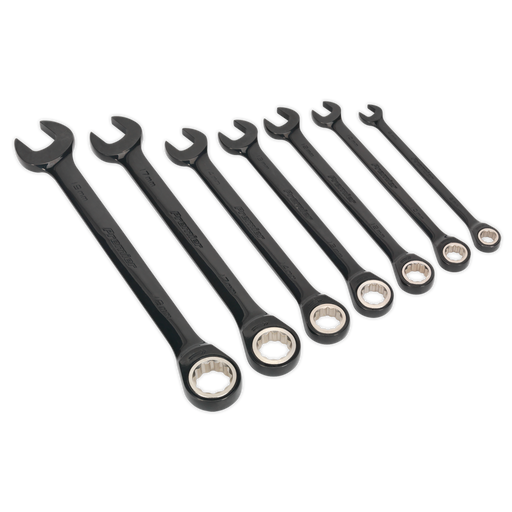 Sealey Premier Black Ratchet Spanner Set 7 Piece 8-19mm
