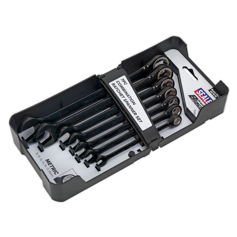 Sealey Premier Black Ratchet Spanner Set 7 Piece 8-19mm