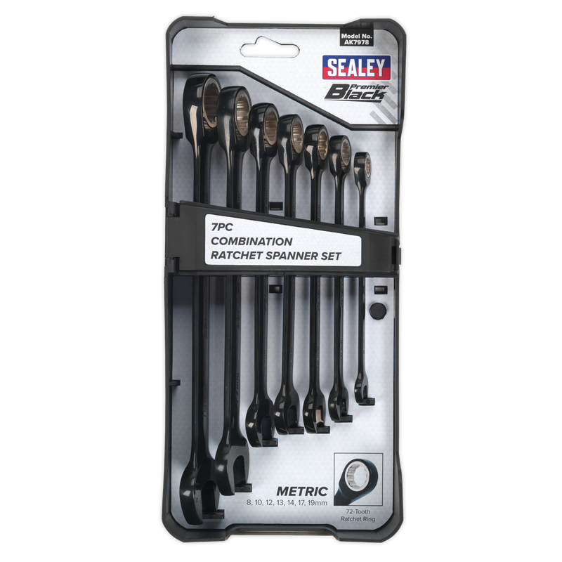 Sealey Premier Black Ratchet Spanner Set 7 Piece 8-19mm