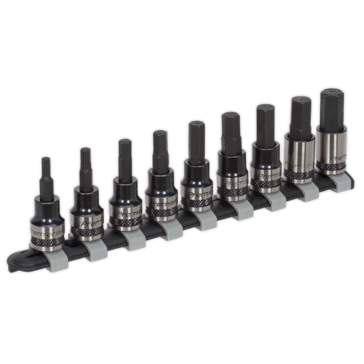 Sealey Premier Black Hex Key Socket Bit Set 3/8" Drive 9 Piece