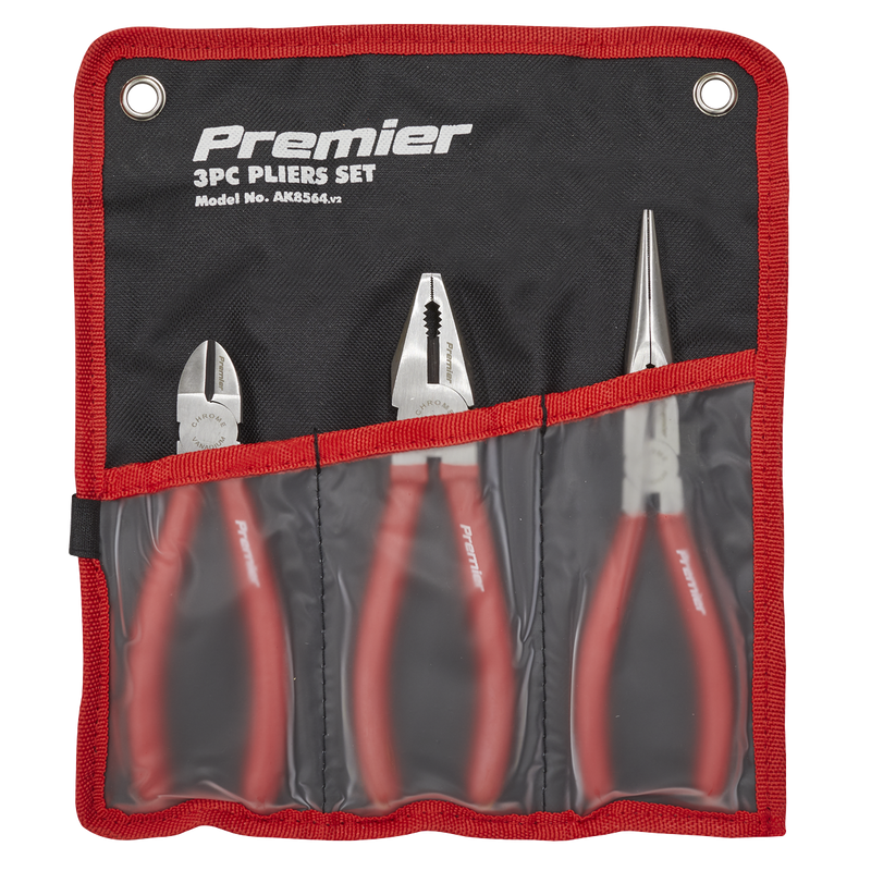 Sealey Premier Pliers Set 3 Piece - Combination, Long Nose & Side Cutters