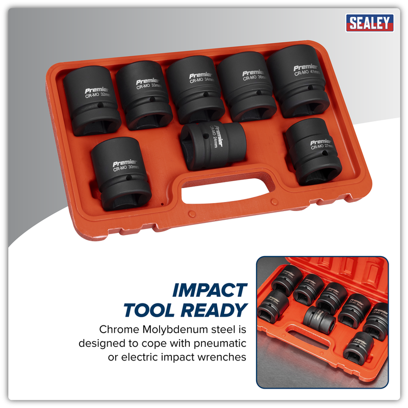 Sealey Premier Impact Socket Set 1"Sq Drive 8 Piece - Chrome Molybdenum