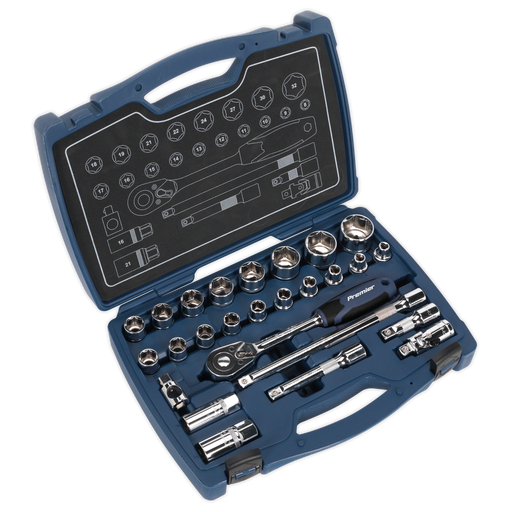 Sealey Premier Socket Set 1/2" Sq Drive 26 Piece with Ratchet Wrench
