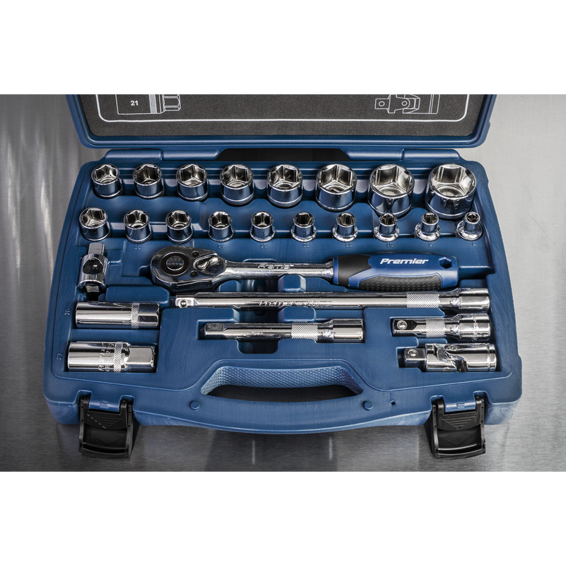 Sealey Premier Socket Set 1/2" Sq Drive 26 Piece with Ratchet Wrench