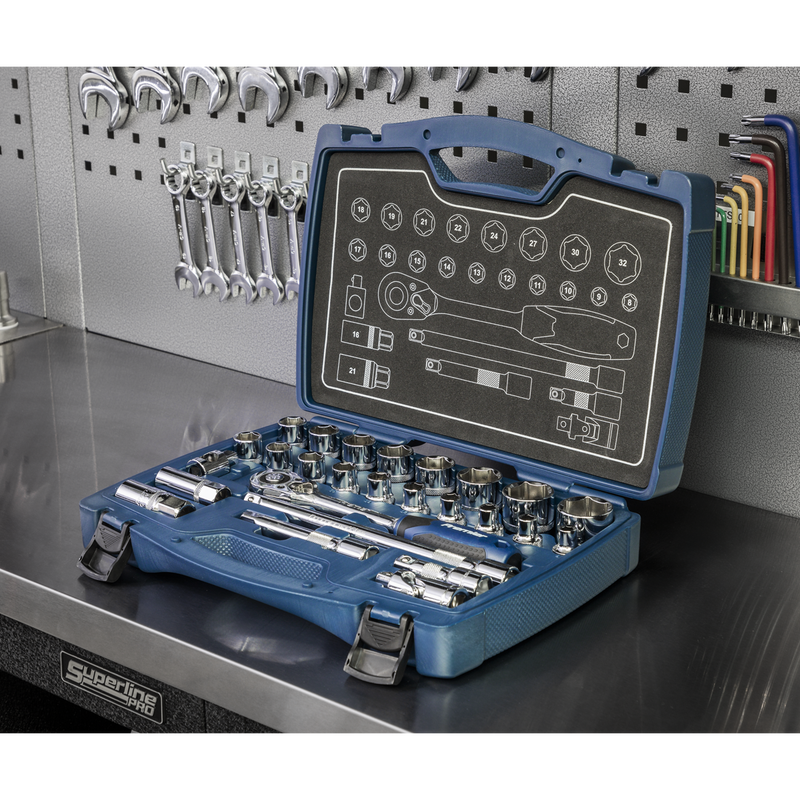 Sealey Premier Socket Set 1/2" Sq Drive 26 Piece with Ratchet Wrench
