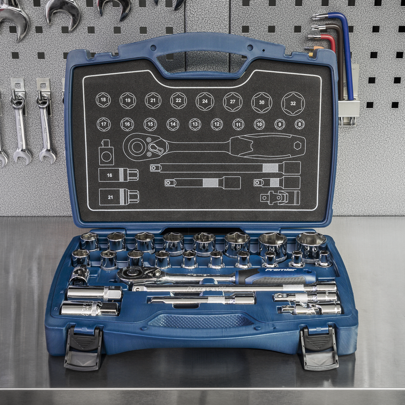 Sealey Premier Socket Set 1/2" Sq Drive 26 Piece with Ratchet Wrench