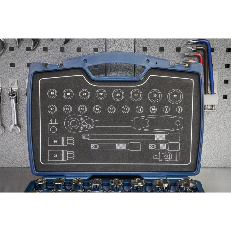 Sealey Premier Socket Set 1/2" Sq Drive 26 Piece with Ratchet Wrench