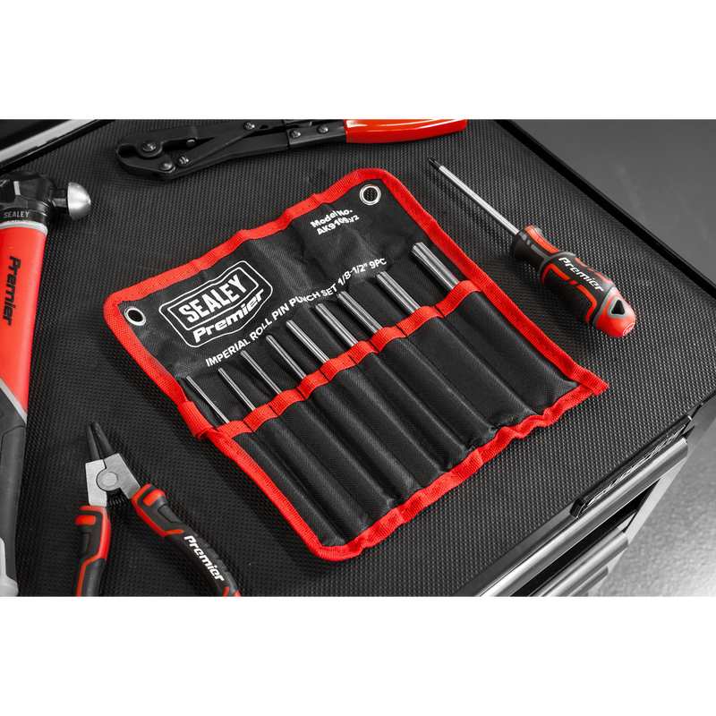 Sealey Premier Roll Pin Punch Set 9 Piece Imperial 1/8-1/2"