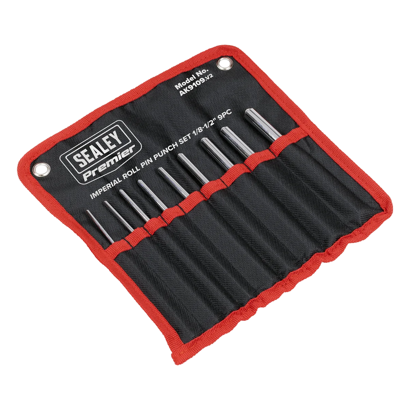 Sealey Premier Roll Pin Punch Set 9 Piece Imperial 1/8-1/2"