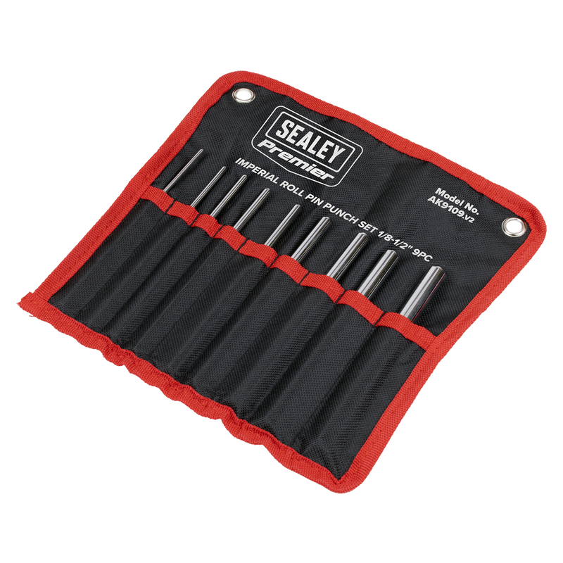 Sealey Premier Roll Pin Punch Set 9 Piece Imperial 1/8-1/2"