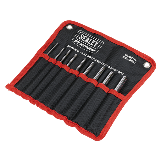 Sealey Premier Roll Pin Punch Set 9 Piece Imperial 1/8-1/2"