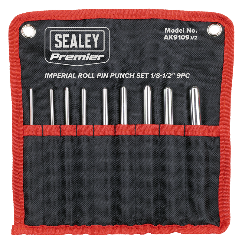 Sealey Premier Roll Pin Punch Set 9 Piece Imperial 1/8-1/2"