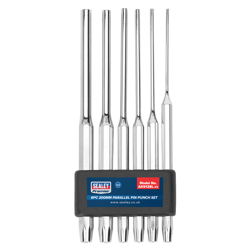 Sealey Premier Long Parallel Pin Punch Set 6 Piece 200mm