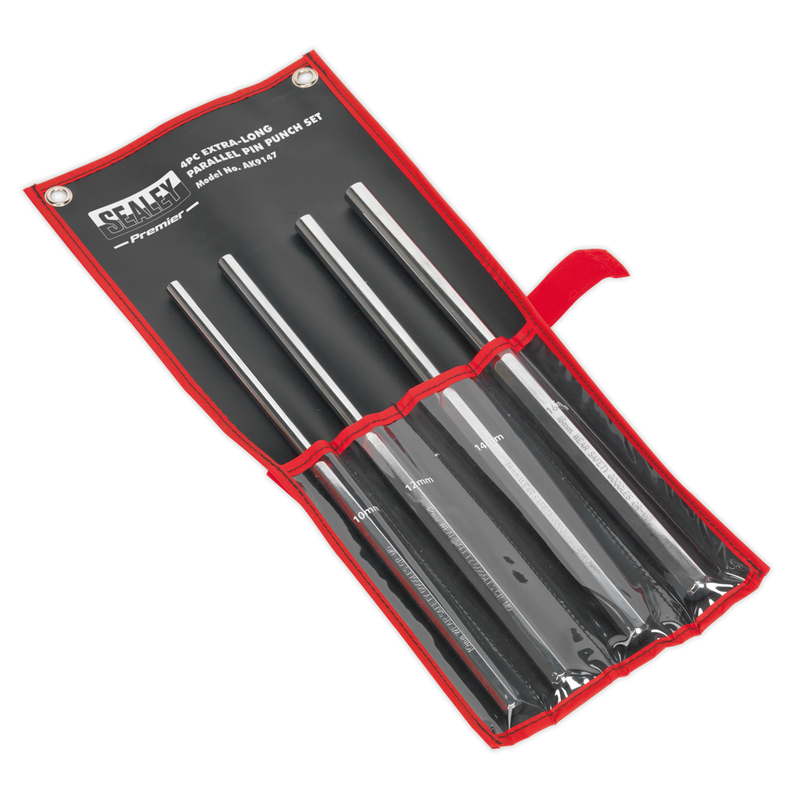 Sealey Premier Extra-Long Parallel Pin Punch Set 4 Piece Ø10-Ø16mm 350mm