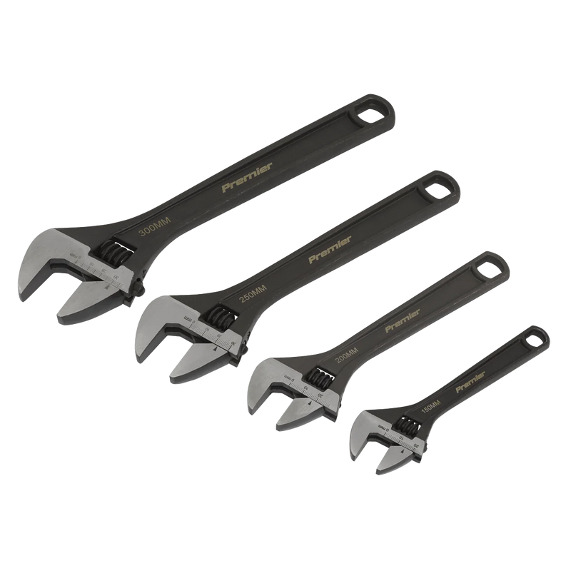 Sealey Premier Adjustable Wrench Set 4 Piece - Jaw Capacity 19-34mm