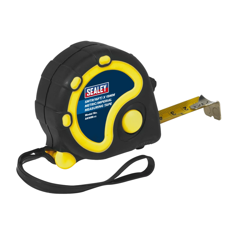 Sealey Tape Measure 5m (16ft) x 19mm Rubber Case AK989